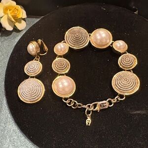 Etienne Aigner Gold and Pearl Bracelet Set